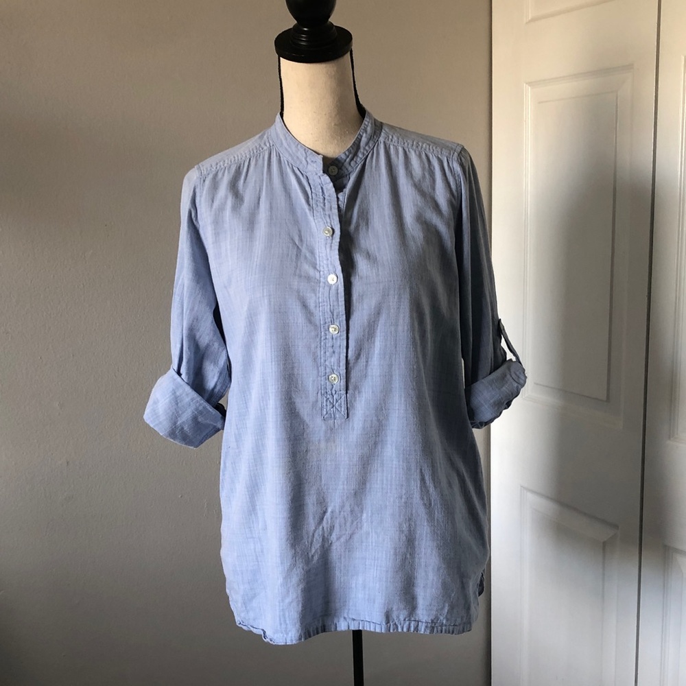 J CREW Women Cotton Half Buttons Rolled Sleeves Tunic Top | M